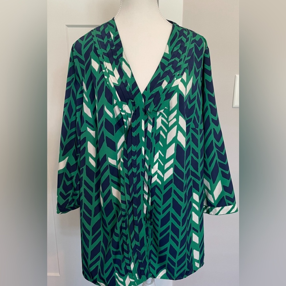 Coldwater Creek Green and Navy Blouse 1x